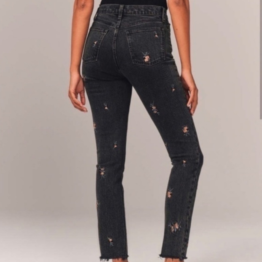 Abercrombie & Fitch floral embroidered faded black The Skinny High Rise jeans